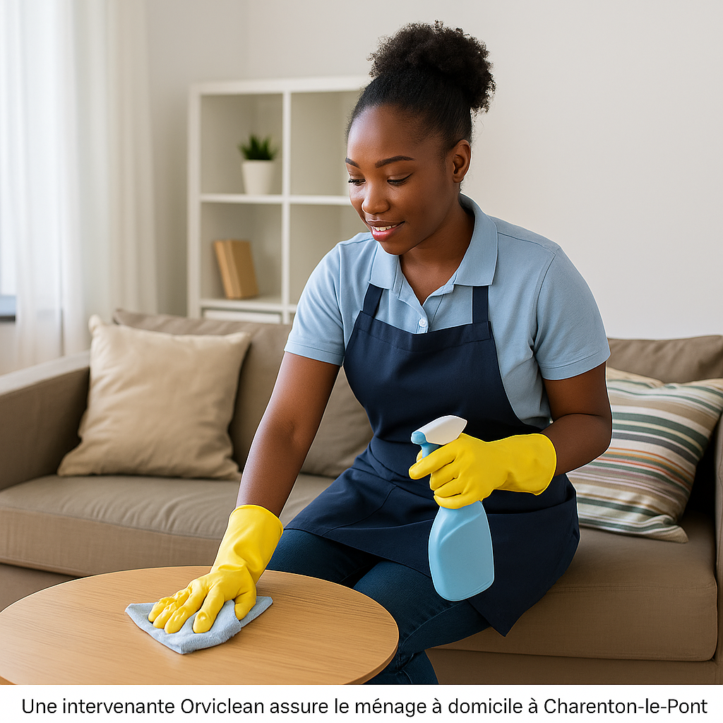 Service de ménage à domicile Orviclean à Charenton-le-Pont, intervenante salariée et encadrée.